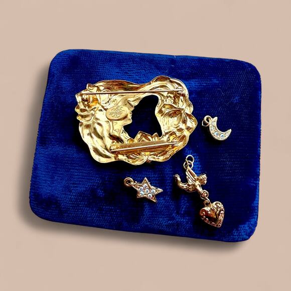 Kirk’s Folly Art Nouveau Lady of The Lake Face Gold Tone Rhinestone Brooch Pin - Picture 6 of 7